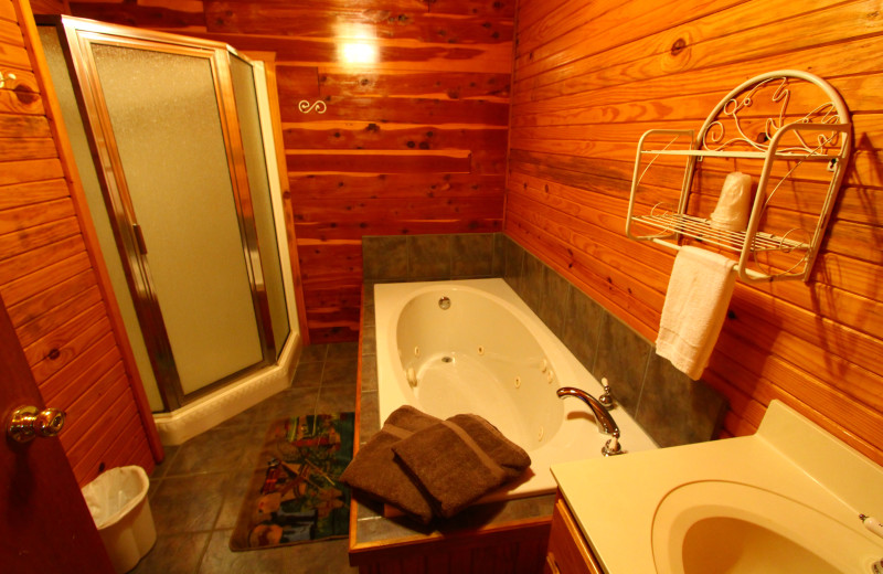 Cabin bathroom at Ozark Cabins.