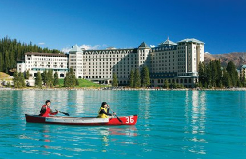 Canoeing on Lake Louise at The Fairmont Chateau Lake Louise.