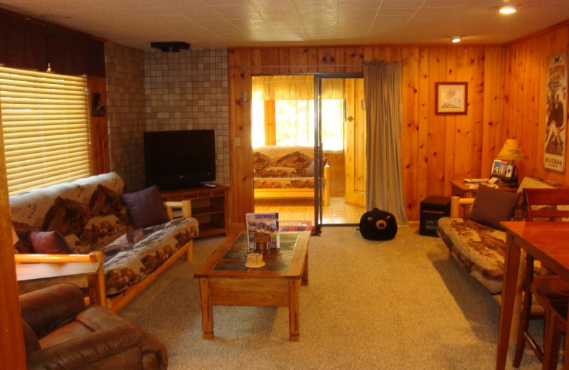 Cabin living room at Yellowstone Wildlife Cabins.