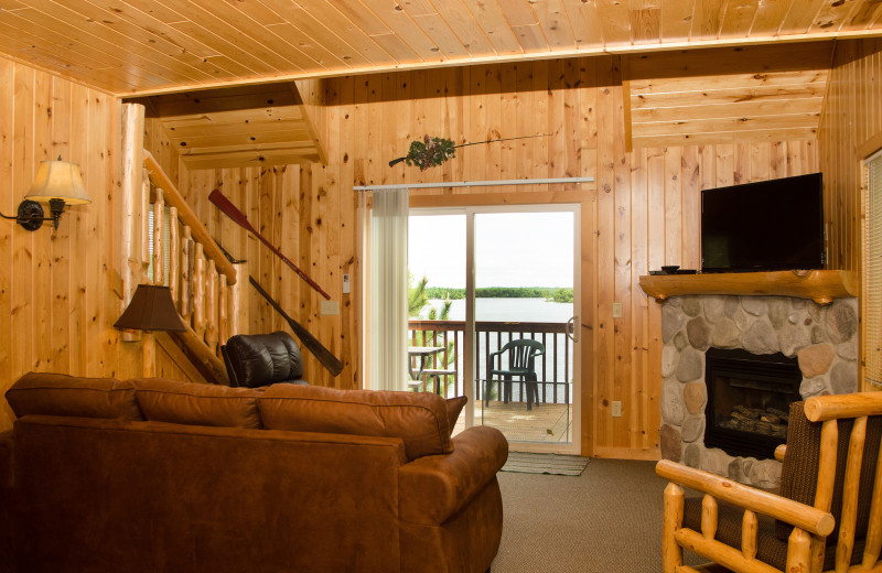 Cabin living room at Woodland Beach Resort.