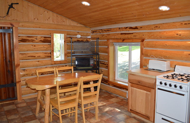 Cabin kitchen at St. Theresa's Lakeside Resort.