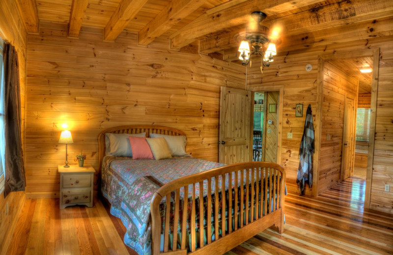 Rental bedroom at Hidden Creek Cabins.