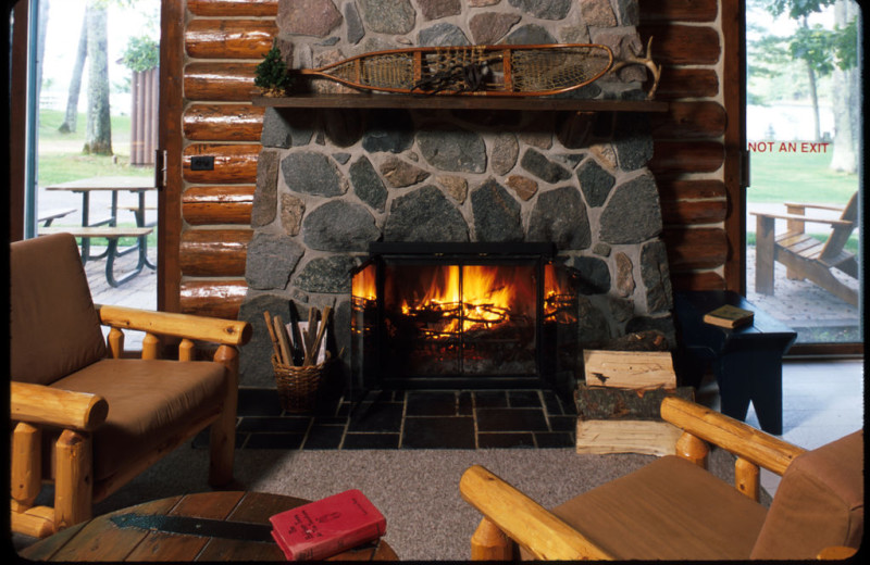 Cabin fireplace at Pitlik's Sand Beach Resort.