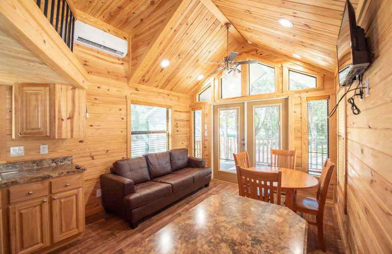 Cabin interior at Yogi Bear's Jellystone Park Hill Country.