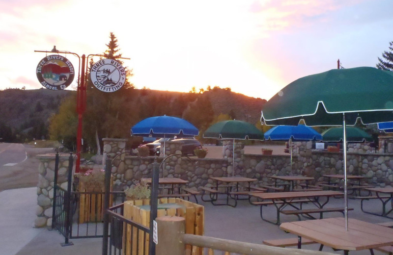 Outdoor patio at Three Rivers Resort.