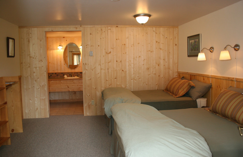 Cabin bedroom at Kenai Riverside Lodge.