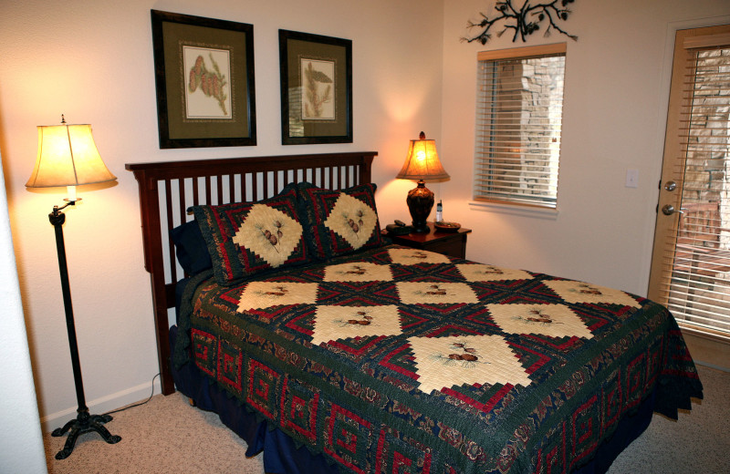 Chalet bedroom at Timber Creek Chalets.