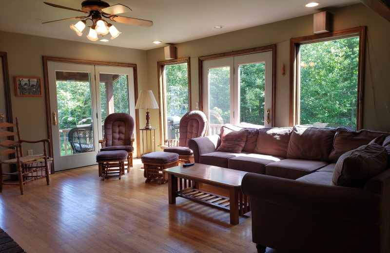 Cabin living room at The Birches Resort.