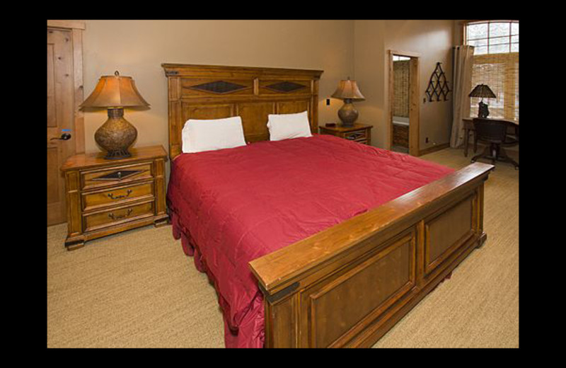 Vacation rental bedroom at Mammoth Property Reservations.