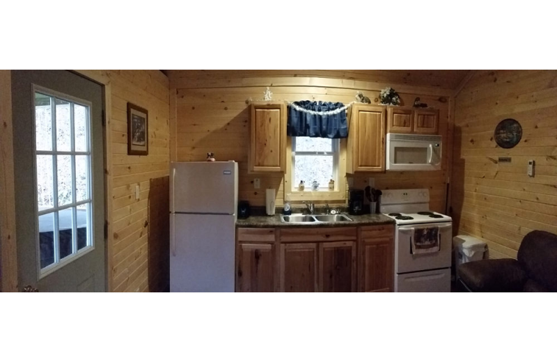 Cabin kitchen at Hocking Hills Backwoods Retreat.