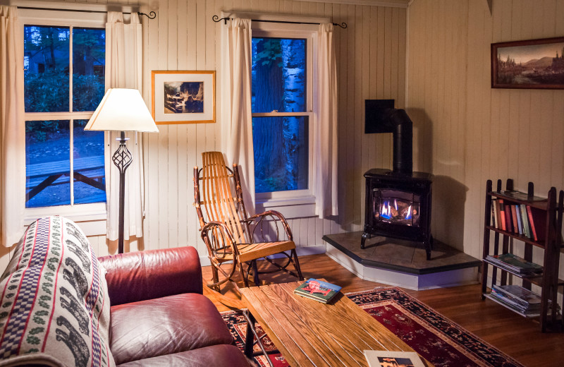 Cabin living room at White Pine Camp.