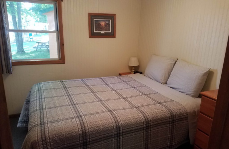 Cabin bedroom at Northern Lights Resort.