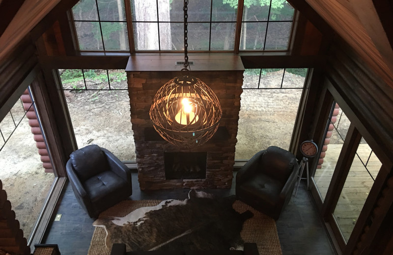 Cabin living room at Chateau Lake Logan.