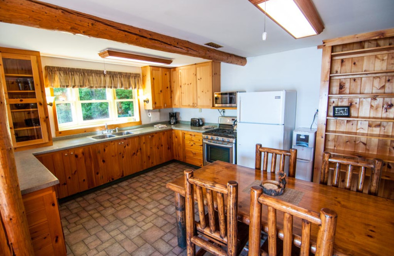 Cabin kitchen at Clearwater Historic Lodge & Canoe Outfitters.