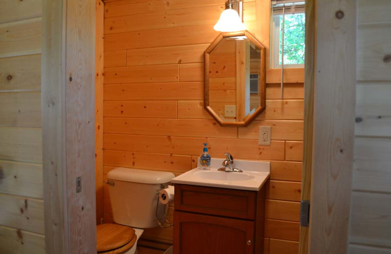 Cabin bathroom at Sand Lake Resort.