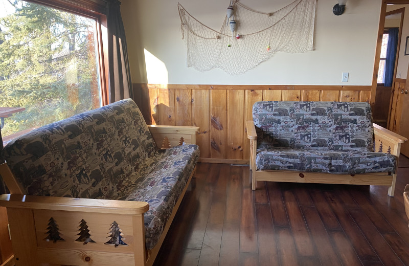 Cabin living room at Sunset Bay Resort.