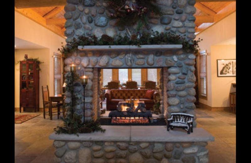 Lobby fire place at Otsego Club and Resort.