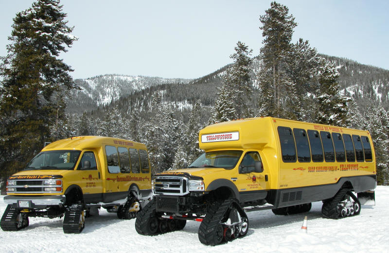 Snow vehicles at Yellowstone Wildlife Cabins.