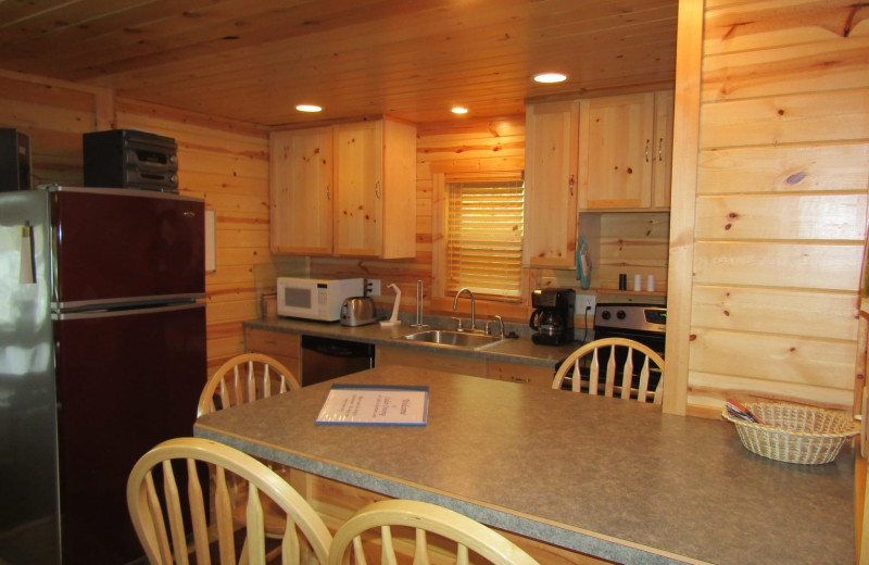 Cabin kitchen at Northwoods Vacation Rentals.