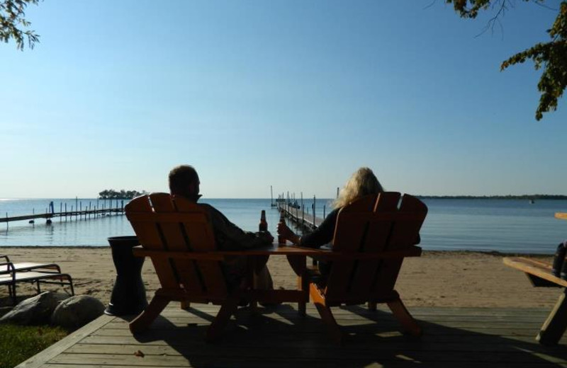 Relaxing by the lake at Appeldoorn's Sunset Bay Resort.