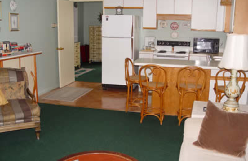Kitchen and living room view at Serendipity Inn.