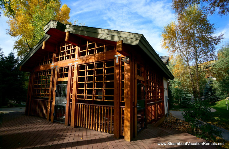 Rental hot tub gazebo at Steamboat Vacation Rentals.