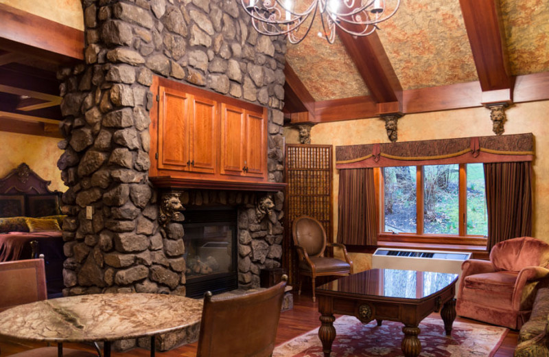 Guest room at Landoll's Mohican Castle.