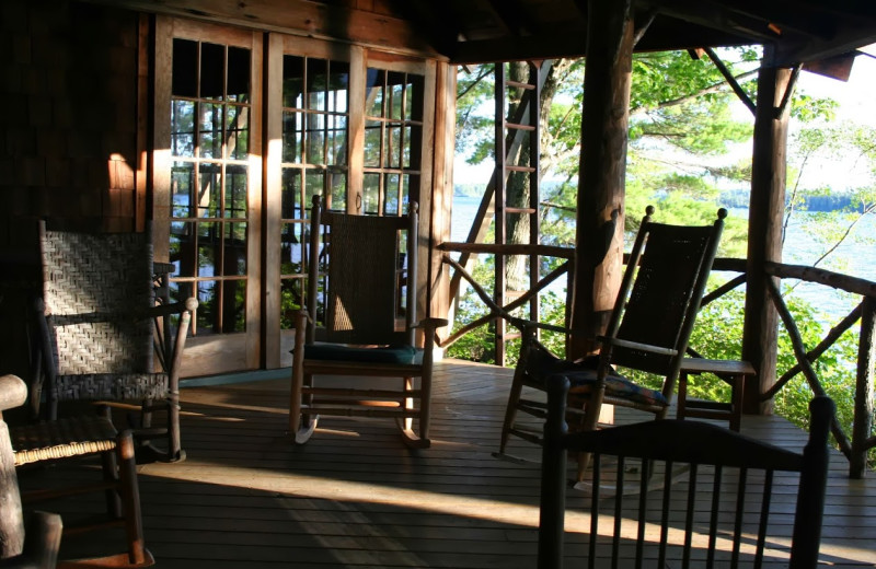 Porch view at Rockywold-Deephaven Camps.