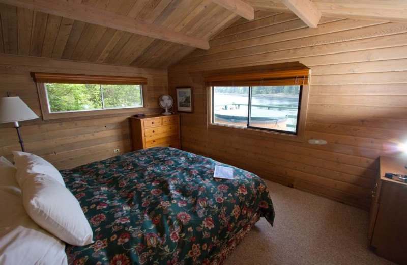 Cottage bedroom at April Point Lodge and Fishing Resort.