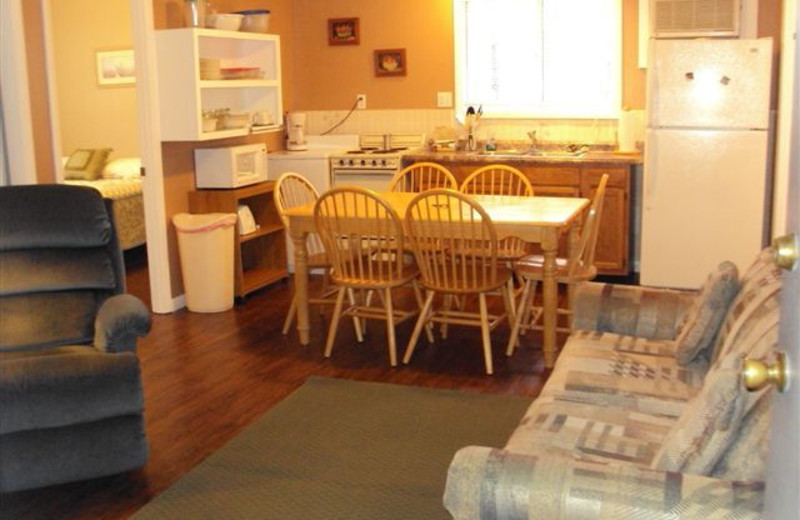 Cottage kitchen and living room at Shawnee Bay Resort.