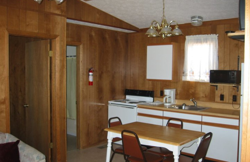 Cabin kitchen at Golden Arrow Resort.
