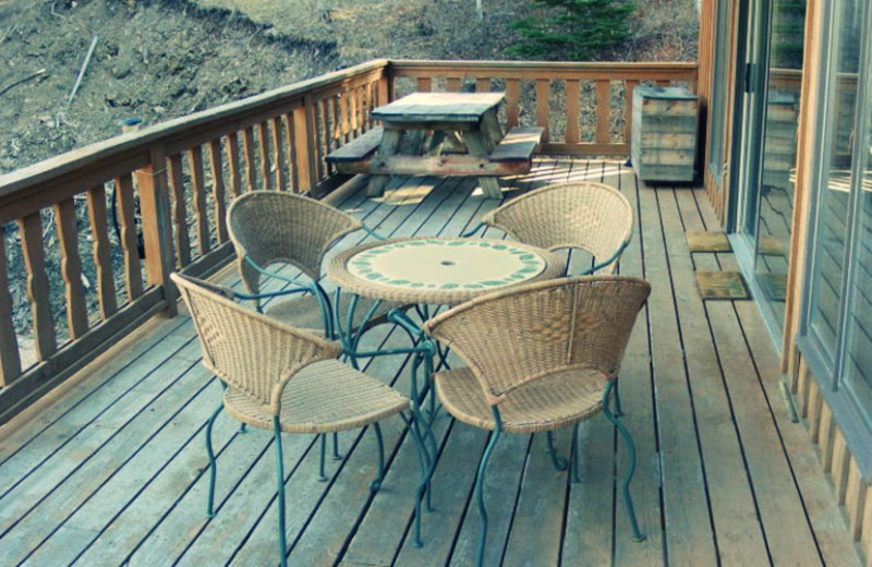 Cabin deck at Edelweiss Mountain Lodging.