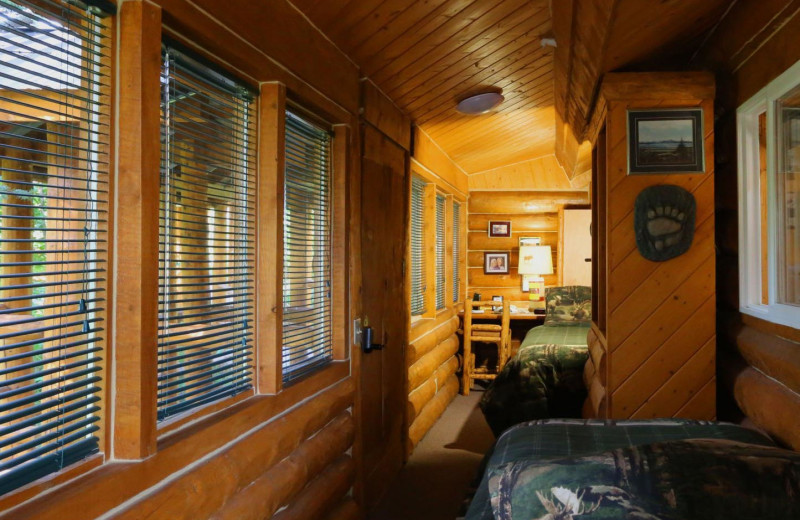 Cabin bedroom at Bear Paw Adventure.