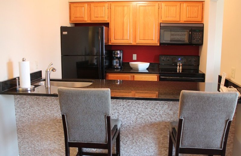 Rental kitchen at Treehouse on the Lake.