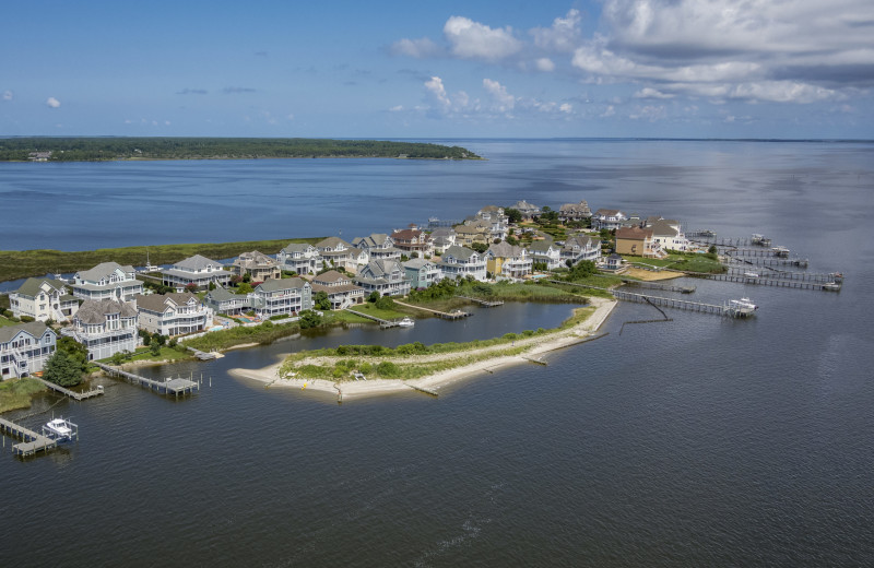 Aerial view of Pirate's Cove Realty.