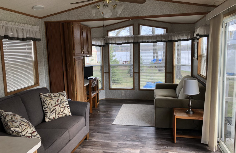 Cabin interior at Fireside Lake Resort.