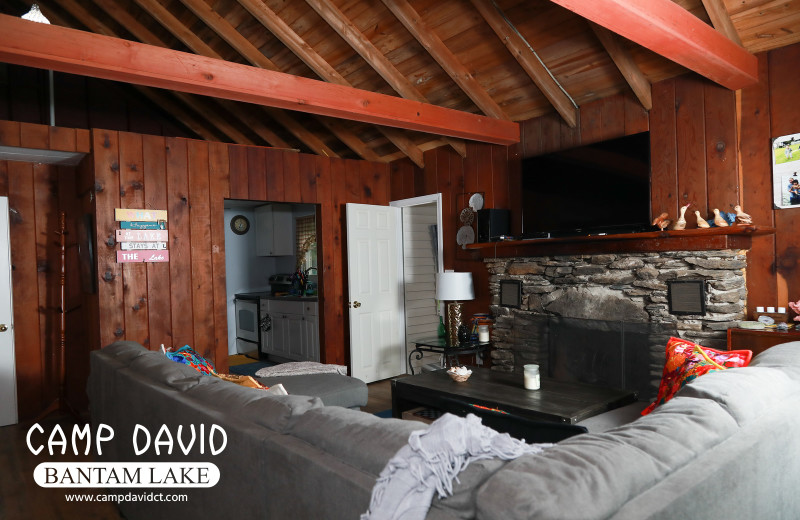 Cottage living room at Camp David Bantam Lake.