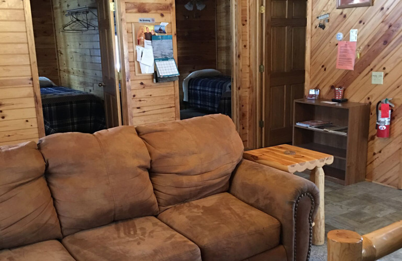 Cabin living room at Linder's HideAway Cabins.