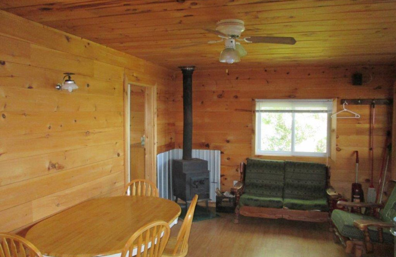 Cabin interior at Red Pine Wilderness Lodge.