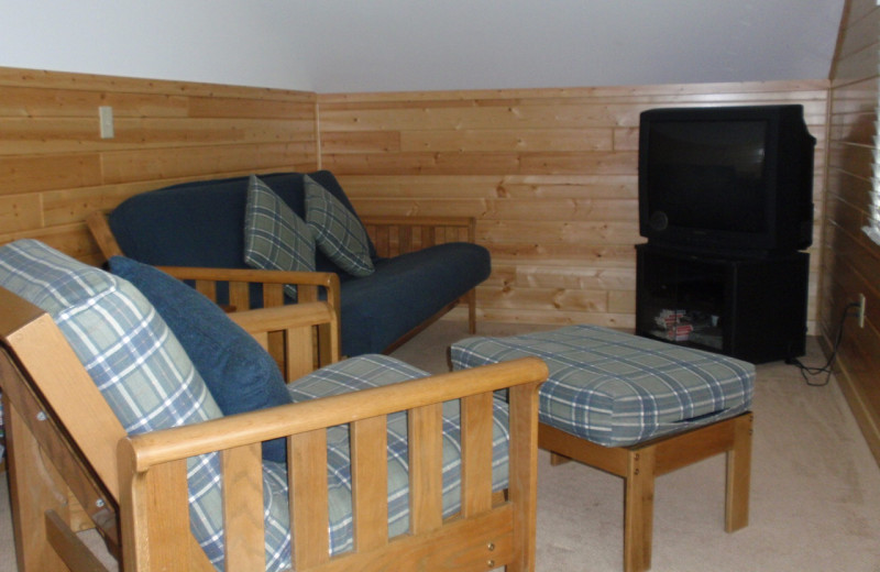 Cabin living room at Golden Rule Resort.