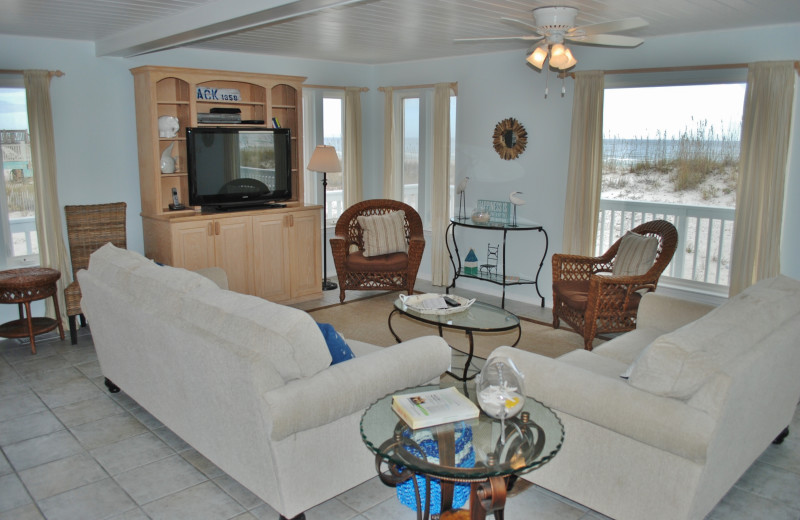 Rental living room at Gulf Shores Vacation Rentals.