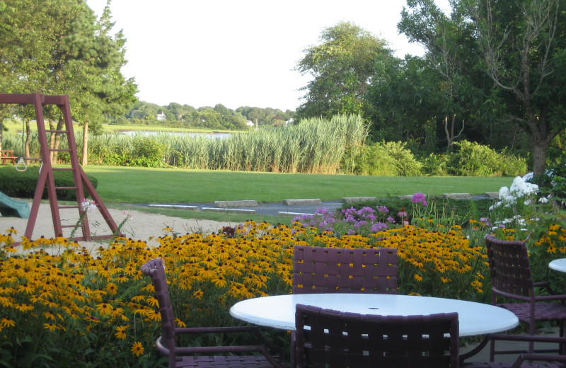 Outdoor dining patio view at Tidewater Inn.