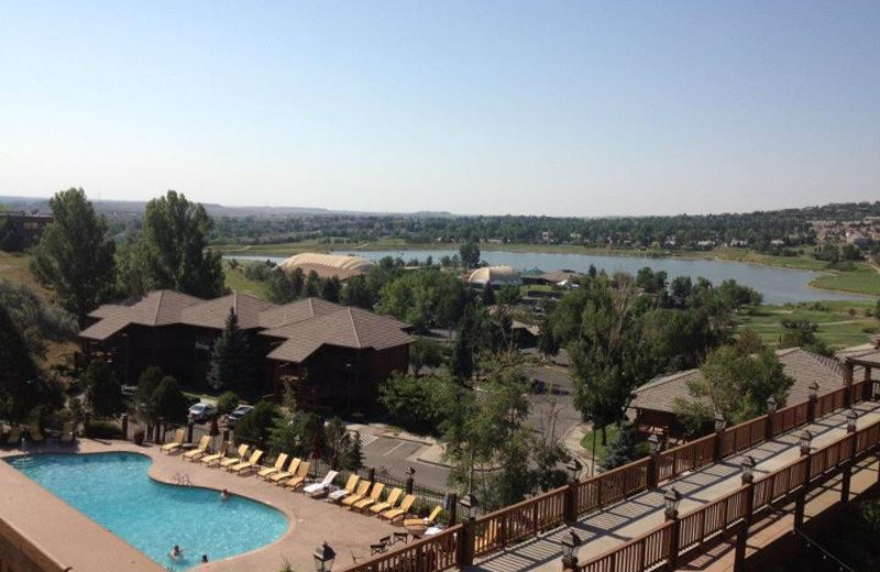 Aerial view of Cheyenne Mountain Resort, overlooking the resort pool.