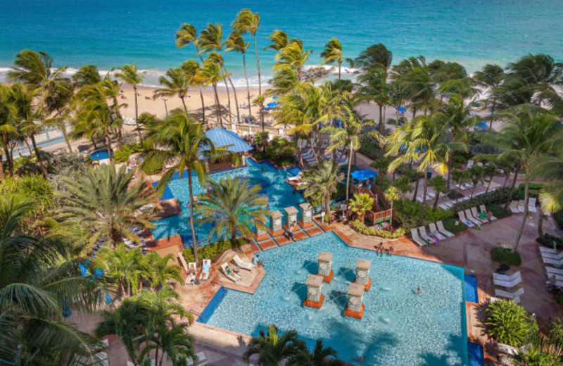 Outdoor pool and beach at Marriott San Juan Resort and Stellaris Casino.