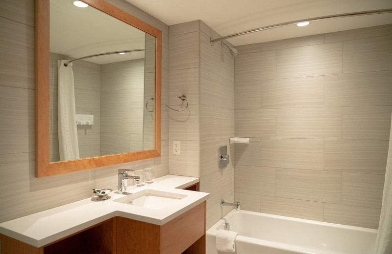 Guest bathroom at Banff Ptarmigan Inn.