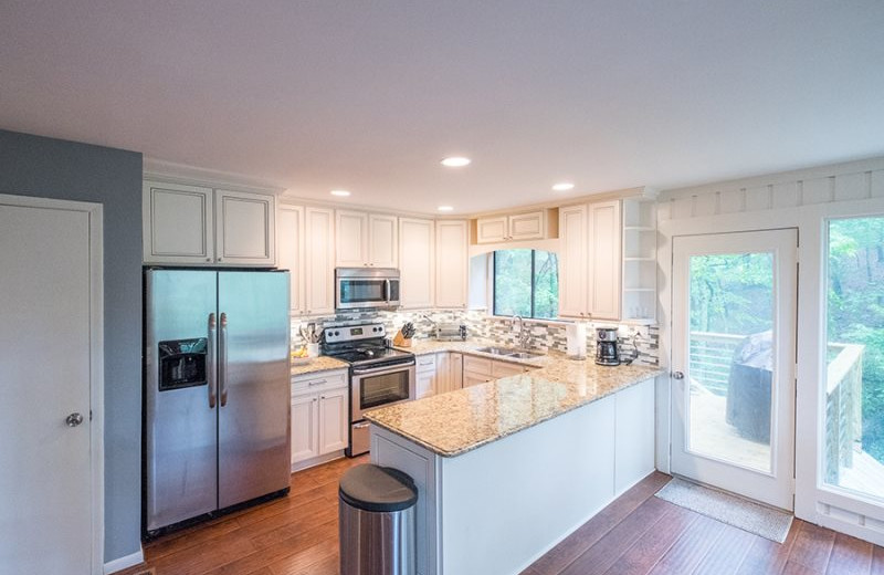 Rental kitchen at Mountain Vista Rentals.