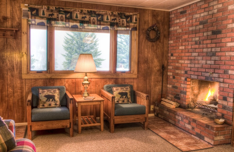 Fireplace living room at McGregor Mountain Lodge.