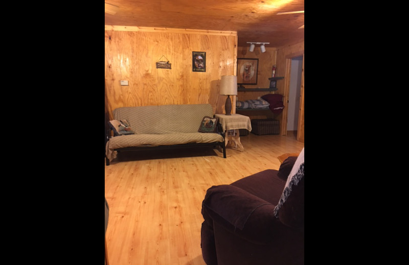 Cabin living room at Linder's HideAway Cabins.