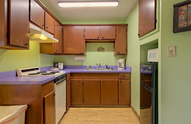 Cabin kitchen at Sunset Farm Cabins.