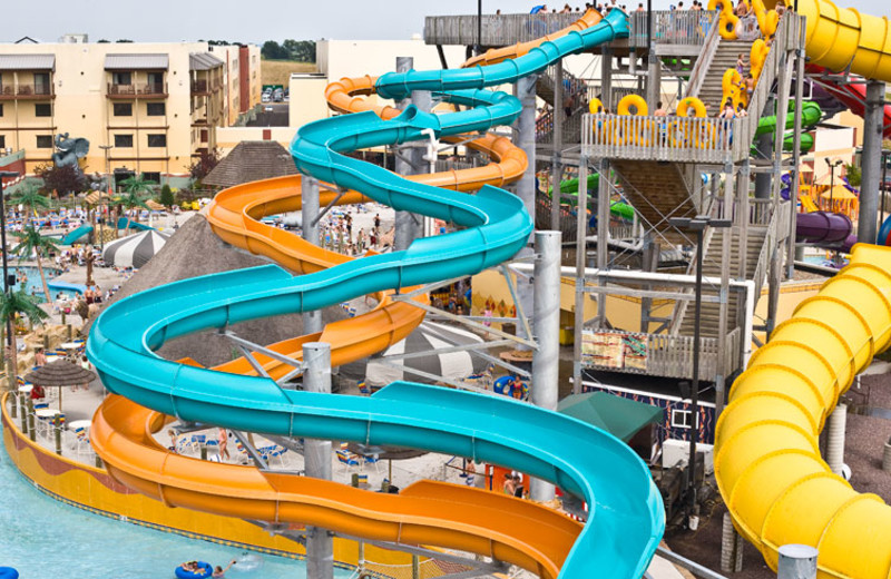 Outdoor water slides at Kalahari Waterpark Resort Convention Center.